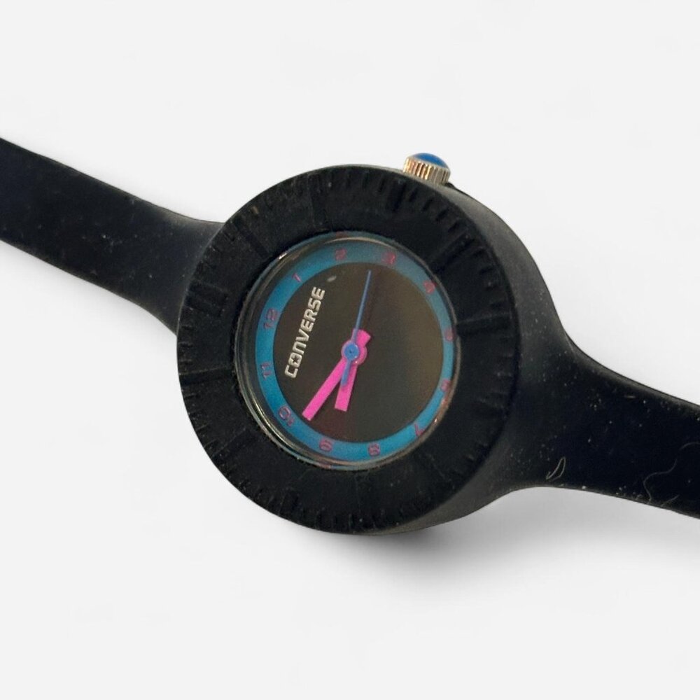 Black Converse analogue watch with blue and pink accents #Converse